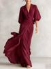 Women's Clothing Women's Romantic Deep V Neck Lantern Sleeve Long Dress Fitted Waist Autumn Banquet Socialite Style Fashion_ecoleips.com