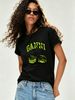 Women's Fluorescent Cherry Letter T-shirt, Everyday Commuting Pure Cotton Top_ecoleips.com