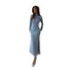 Elegant Asymmetrical Split Maxi Dress With Long Sleeves – Knitted Polyester High-Low Hemline For Women, Chic Office & Evening Wear (Light Blue)_ecoleips.com