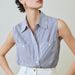 Women's Sleeveless Striped Shirt - Summer Casual Polo Collar Blouse - Relaxed Fit Square Shoulder Top For Office & Streetwear_ecoleips.com