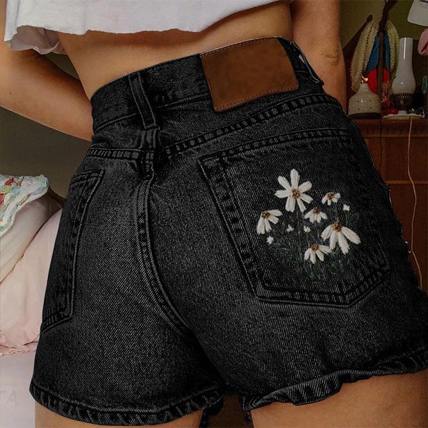 Women's Clothing Shorts Embroidery All Match Denim Shorts Casual_ecoleips.com