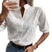 Verve 2025 Summer Women's New V-neck Stand Collar Embroidered Lace Blouse Shirt_ecoleips.com
