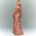 Floral Print V-Neck Chiffon Maxi Dress With Tie-Waist & Puff Sleeves For Elegant Occasions Versatile Full-Length Design_ecoleips.com