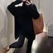 K Loose And Lazy Style Turtleneck Sweater For Women, New With Split Design, Pure Color Knitted Top. No Bag_ecoleips.com