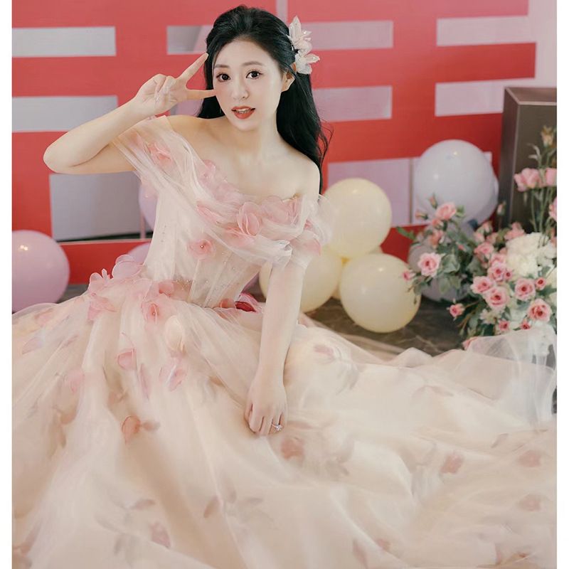 off the Shoulder Ethereal Toast Dress for Brides Weddings Engagements Banquets Evening Gowns Elegant Emcee Performance Attire Women's Wedding Party Wear_ecoleips.com