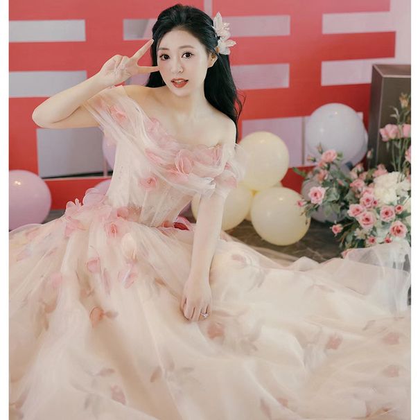 off the Shoulder Ethereal Toast Dress for Brides Weddings Engagements Banquets Evening Gowns Elegant Emcee Performance Attire Women's Wedding Party Wear_ecoleips.com