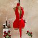 Red Crisscross V-Neck Bodycon Mini Dress for Women with Starfish Charm And Flowing Tie Detail_ecoleips.com