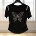 Women's Clothing Summer Round Neck Butterfly Hot Diamond Short Sleeve T Shirt Female Fashion Tops_ecoleips.com