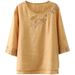 Summer Cotton And Linen Shirt For Women; Embroidered Top With A Retro, Artistic Design; Loose-Fitting Style That Flatter_ecoleips.com
