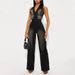 Women's Clothing Tight Waist Slim Elastic Washed Denim Jumpsuit Halter Neck Loose Jumpsuit_ecoleips.com
