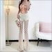 Women's Clothing Women's Floral Print Lace Flared Wide Leg Pants High Elasticity Casual Long See Through Versatile_ecoleips.com