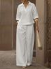 Women's Relaxed Blouse & Pants Set - Elevated Casual Two-Piece With Shirt Collar_ecoleips.com