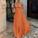 Women Casual Sleeveless Solid Wedding Dress Fashion Hight Waist Swing Long Dresses Elegant V Neck Pleated Satin Bridesmaid Dress_ecoleips.com