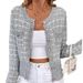 Women's ClothingPlaid Pattern Button Cardigan Short Sleeve Casual Polyester Top For Spring Autumn Tees With Flap Detail_ecoleips.com