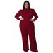 Plus Size Women's Jumpsuit Solid Color Long Sleeve Fashionable With Bow Clothing_ecoleips.com