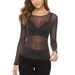 Women's High Elastic Silver Wire Hollow Long Sleeved Top Sexy Mesh Perspective Hoodie T-shirt_ecoleips.com