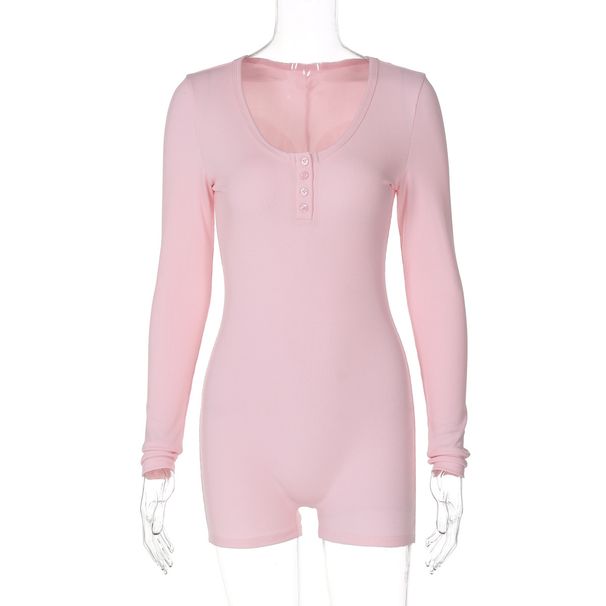 2025 Spring New European And American Style Ribbed Solid Color U-Neck Buttoned Tight-Fitting Sports Yoga Jumpsuit_ecoleips.com