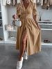 K New Women's Fashionable And Sexy V-neck Long Button Denim Dress_ecoleips.com
