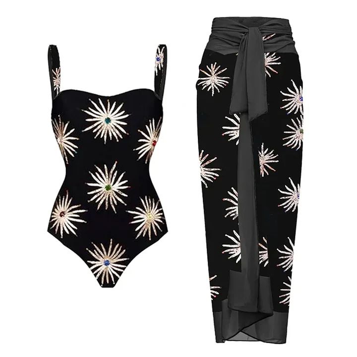 Women's Clothing Sequined Sunflower One Piece Swimsuit For Women_ecoleips.com