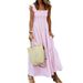 Summer New Style Women's Plaid Pleated Long Dress Sweet Square Neck American Clothing_ecoleips.com