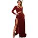 Women's Clothing wine red high-end style off-shoulder shoulder slit dress sexy high waist_ecoleips.com