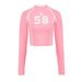 AC809 Cross-border American-style Casual Sexy Color-block Letter Print Long-sleeve T-shirt, Slim-fit, Cropped Top For_ecoleips.com