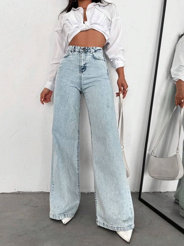 Best Selling Street Style JEANS Straight Leg Loose Versatile Wide Leg Long Jeans Washed Denim Jeans_ecoleips.com