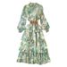 Women's Clothing Retro Elegant Lantern Long Sleeve Stand Collar Tight Waist Slimming Printed A- Line Cake Dress Elegant Long Dress_ecoleips.com