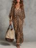 Women's Plus Size V Neck Belted Leopard Print Maxi Dress – Slimming Casual Office Gown_ecoleips.com