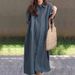 Women's Clothing Cotton And Linen Literary Style Lapel Ladies Dress Female Model All Match_ecoleips.com
