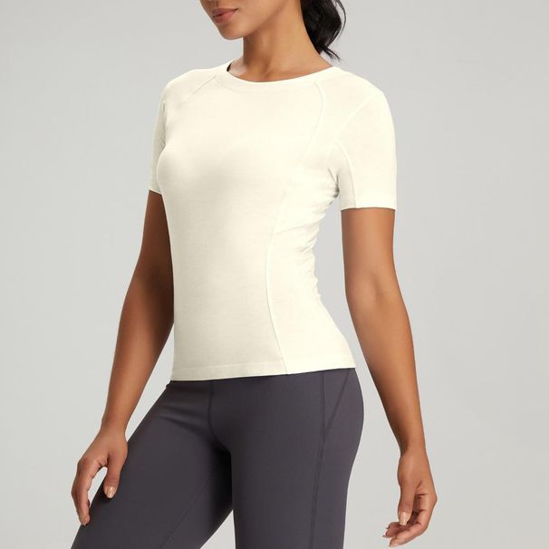 Women's Clothing Yoga Clothes Nude Sports Short Sleeved T Shirt Running Training Fitness Tops_ecoleips.com
