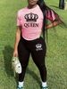 Women's Casual Fashion QUEEN Letter Pattern Printed Loose T-shirt+cropped Pants Two-piece Home Sportswear Daily Wear-404_ecoleips.com