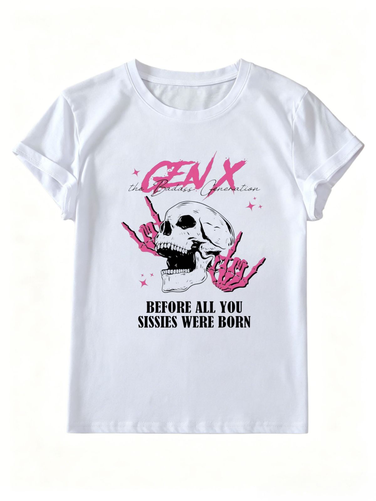 Gen X、skull Graphic Tee、rock Skeleton Hand、gothic Streetwear、vintage Sarcastic Shirt、women Casual Tshirt_ecoleips.com