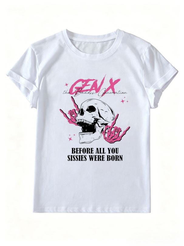 Gen X、skull Graphic Tee、rock Skeleton Hand、gothic Streetwear、vintage Sarcastic Shirt、women Casual Tshirt_ecoleips.com