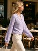 Lavender Hollow Eyelet Pit Rib Knit Cardigan, Loose Lightweight Breathable Soft Skin-touch Long Sleeve Button Knit Jacket_ecoleips.com