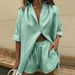 Women's Clothing Solid Color Single Breasted Short Sleeve Shirt Shorts Loose Fashion Casual Suit_ecoleips.com