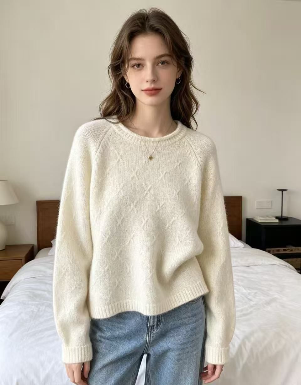 Women's Loose Knit Sweater round Neck Pullover Three Dimensional Floral Top European American Style Autumn Winter New Rolled Hem_ecoleips.com