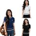 French-Inspired Lettering Knit Top – Chic Short-Sleeve Pullover (White/Black/Navy, S-2XL)_ecoleips.com