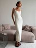 Summer New Style Knitted Slip Dress Casual Lazy Vacation Square Neck Pleated Women's Clothing_ecoleips.com