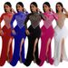 CY901013 European And American Style Round Neck Long Sleeve High Slit Rhinestone Sheer Dress For Women Solid Color Party_ecoleips.com