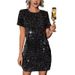 Women's Short Dress Sequined Slim Fit Short Sleeved INS Style Spring Summer_ecoleips.com