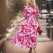 Women Elegant Waist‑Defined V‑Neck Printed Maxi Dress Slim Fit Summer Casual Vacation Long Dress_ecoleips.com