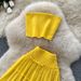 Summer New Style Women's Yellow Pleated Two Piece Set Alluring Layered Cake Skirt Elegant Commuter Suit Pure_ecoleips.com