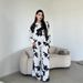 Modest Set / Outfit / Two Piece Women's Floral Print Loose Fit Blouse & Wide Leg Pants Set Elegant Office Casual Long Sleeve Tops Plus Size Outfit_ecoleips.com