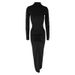 AC610 Early Spring New European And American Sexy Waist Slimming Solid Color Long Elegant Ruched Dress_ecoleips.com