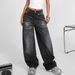 Cross-border Vintage Washed Black Wide-leg Jeans For Women, Autumn Design With Whiskering Effect, Drapey, Floor-length_ecoleips.com