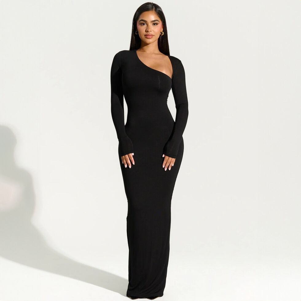 Summer Slim Fit Long Sleeved Slit Dress European American Style Sexy Cross Border Trade Women's Clothing_ecoleips.com