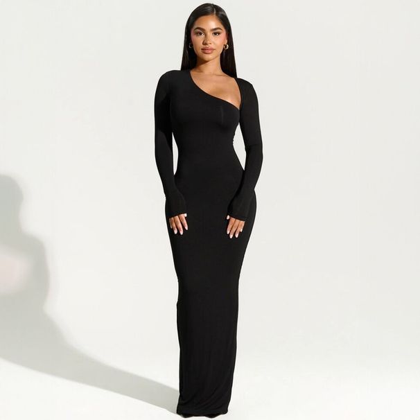 Summer Slim Fit Long Sleeved Slit Dress European American Style Sexy Cross Border Trade Women's Clothing_ecoleips.com