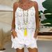 Women's Clothing sleeveless drawstring ruffled hollow camisole embroidered shorts with lining cotton suit_ecoleips.com