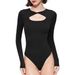 Fashion Women's Long Sleeved Bodysuit Cross Border European American Design Conscious Tight Fitting Hollowed out round Neck Twisted Collarbone_ecoleips.com